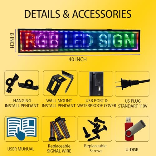 Image of P10 Programmable Scrolling LED SIGN 40 inchx8 inch LED Display, High Brightness & IP65 Waterproof Indoor Outdoor Digital Signage led screen, Open Signs Welcome Sign for Homedecor & Business Advertising