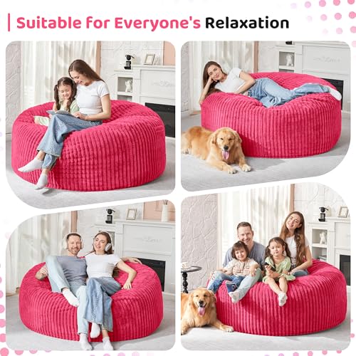 Image of HABUTWAY 3FT Bean Bag Chair, 3' Large Bean Bag Chairs for Adults with Stripe Plush Cover, Memory Foam Beanbag Chair for Living Room Bedroom Dorm,Pink