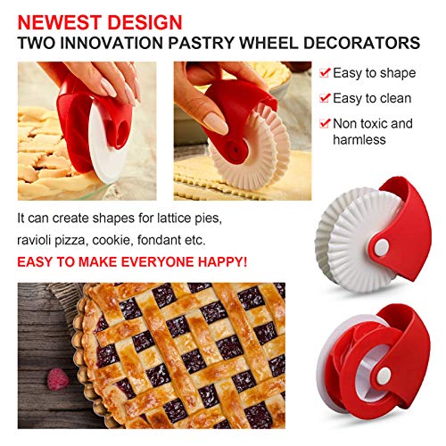 Kincown [NEW UPGRAD] 2 Adjustable Pie Crust Protector Shield+2 Pastry Wheel Decorator and Cutter+1 Baking Brush,Lattice Pizza Pastry Pie Crust Cutter,Pastry Cutter Wheel for Baking Beautiful Pie Crust - Thumbnail 4