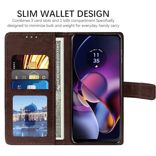 Image of Amazon Brand - Solimo Flip Leather Mobile Cover (Soft & Flexible Back case) for Motorola Moto G54 5G / G54 Power 5G / G64 5G (Coffee)