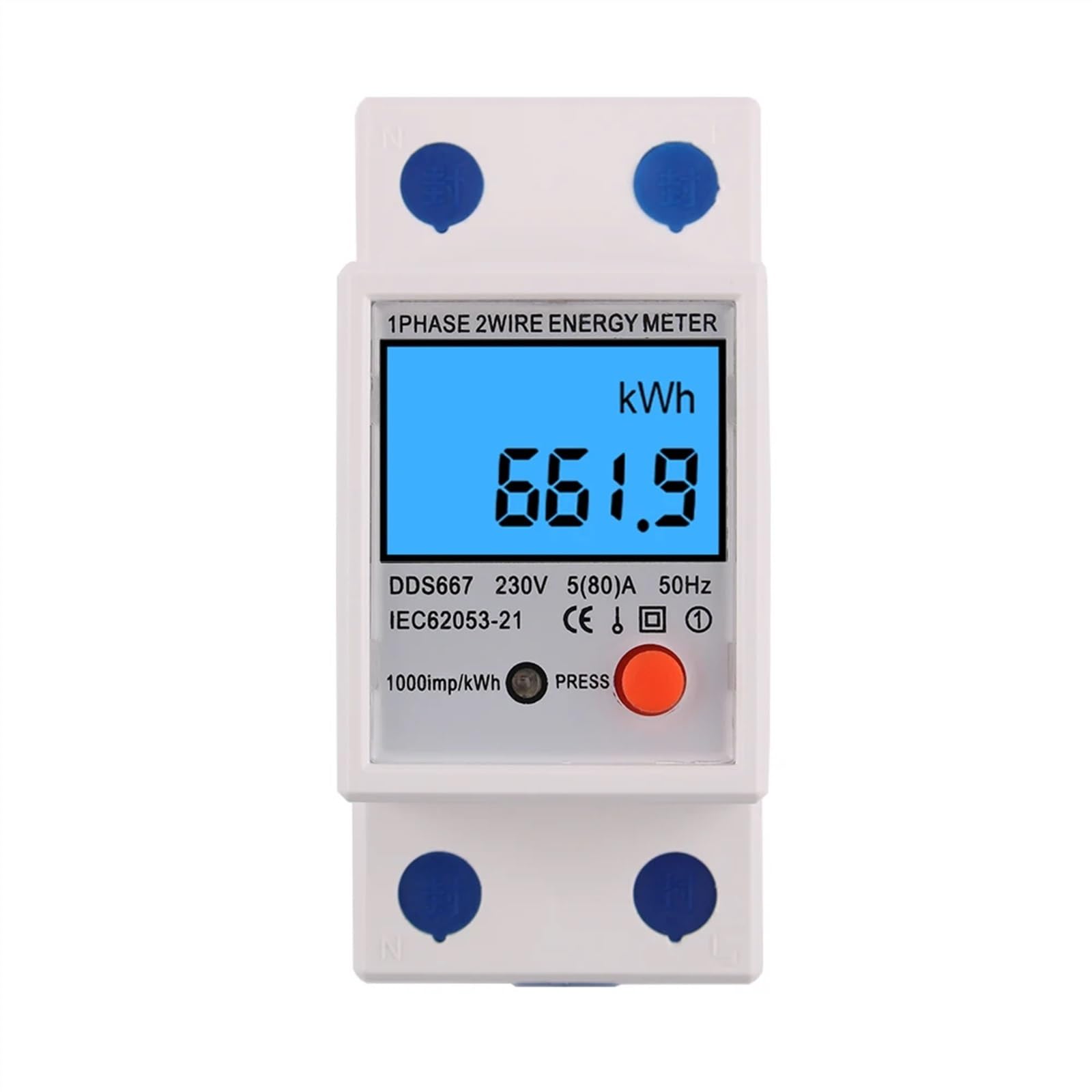 Jednofazowy 2-przewodowy licznik energii 1-fazowy, kWh, napięcie, prąd, zużycie prądu, watomierz, prąd 230 V, 5 (80) A, 50 Hz, 120 V (DDS667,120V)