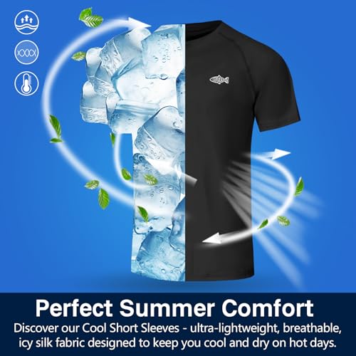 Riverruns Men's Swim Shirt Rash Guard Short Sleeve UPF 50+ UV Sun Protection Quick Dry Fishing Beach Water T-Shirt #10304