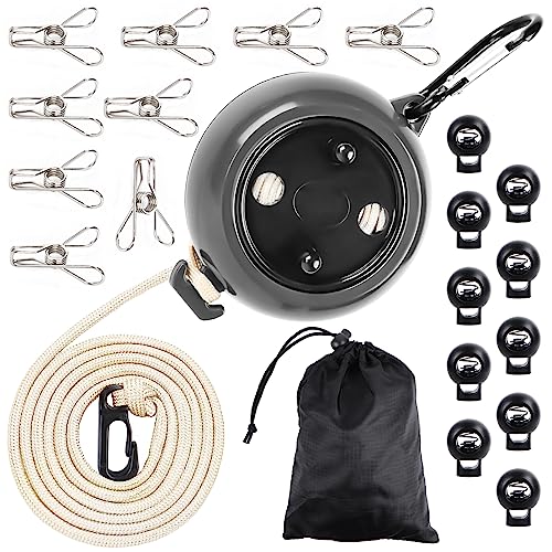 Wäscheleine Ausziehbar, Mit 10 Halteschnallen und 20 Wäscheklammern, Wäscheleine Camping Tragbare Reise Urlaub Outdoor/Indoor, Zubehör Gadgets für Waschküche Balkon Garten Camping Wohnmobil