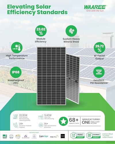 Image of WAAREE II 700 Watt 48V Pack of 2 Dual Glass TOPcon N-Type Bifacial Solar Panel II High Efficiency 132 Cells II Best in Class Thermal II 30 Years Power Output Warranty || Pack of 2, 700W X 2
