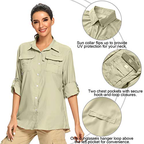 Women's Upf 50+ Uv Sun Protection Safari Shirt, Long Sleeve Outdoor Cool Quick Dry Fishing Hiking Gardening Shirts (5055 Khaki Xl) #TOP1