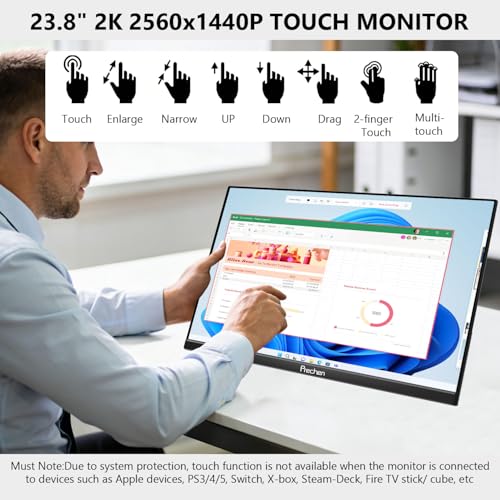 Image of Prechen 23.8 Inch 2K 100Hz Large Portable Touchscreen Monitor 100% sRGB IPS Portable Touch Display QHD w /90 Adjustable Stand USB-C HDMI Laptop Monitor Desktop 2560X1440