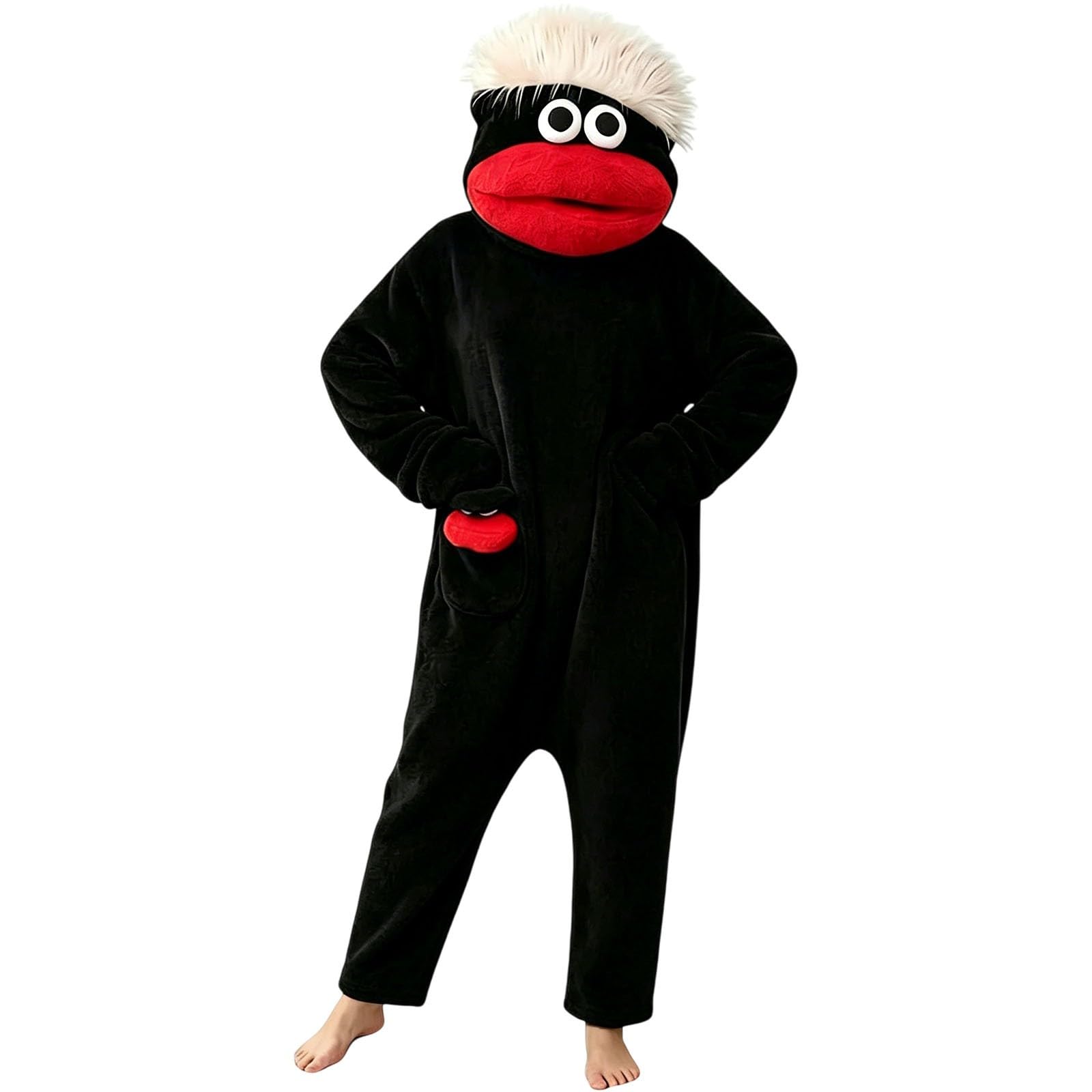 Funny Silly Onesie Kids Halloween Costume Hooded Jumpsuit Big Mouth Monster Funny Silly Onesie Kids Halloween Costume Hooded Jumpsuit Big Mouth Monster (A-6-Black, 4-5 Years) — image 1