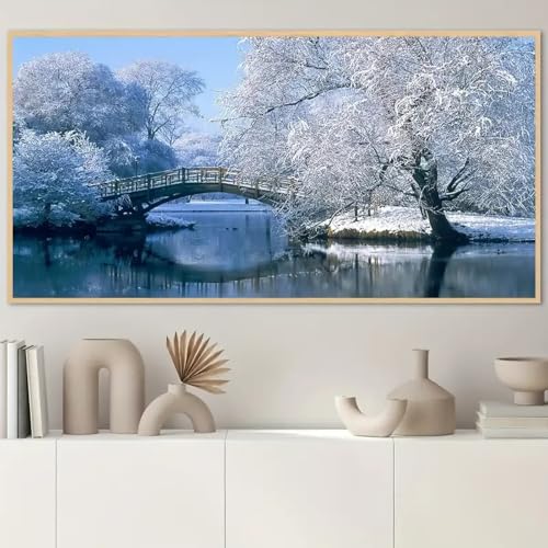 Art mural lac enneigé affiche toile moderne 55x110 cm decoration salon chambre