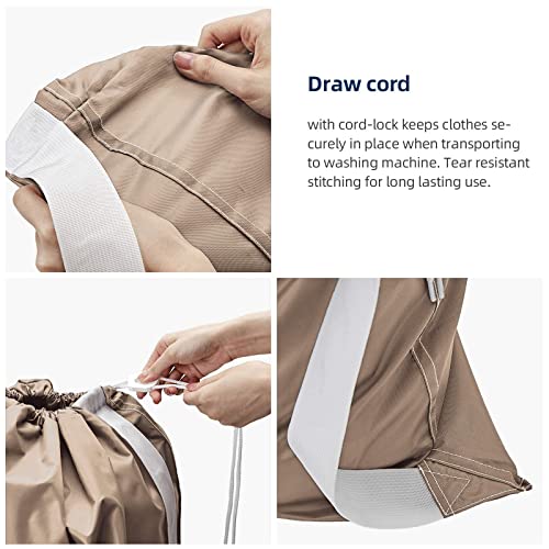 Nicogena Laundry Bag With Shoulder Strap, Sturdy Drawstring Rips And Tears Resistant Nylon Fabric, Collapsible Large Clothes Storage For College, Beige #TOP1