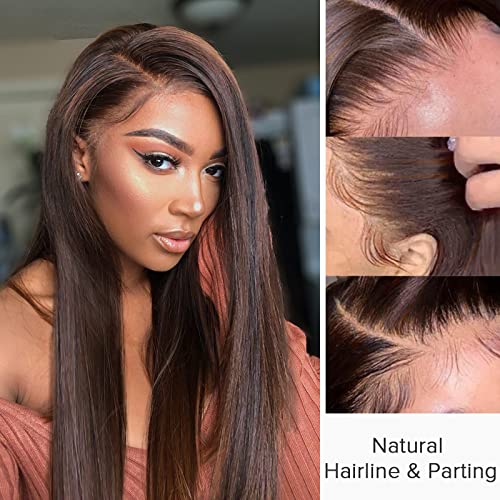 K'ryssma Natural Brown Lace Front Wigs 4" Deep Parting Glueless Long Straight Synthetic Wig Heat Resistant Brown Wigs for Women Daily Wear 22 Inches