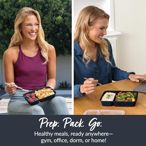 Image of Bentgo Prep - 20-Piece 2-Compartment Reusable Meal Prep Containers with Lids, PFAS & BPA Free Materials, Durable, Microwave, Freezer, & Dishwasher Safe To Go Food Storage (Navy Blue)