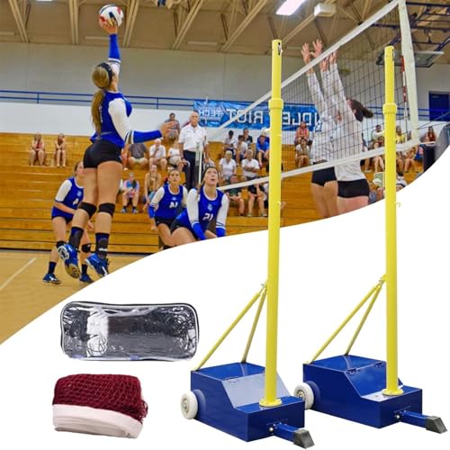 Volleyball/Badminton Poles with Net,Indoor& Outdoor Heavy Duty Volleyball Poles,Badminton Sets for Backyards,5ft-6.8ft Adjustable Height,for Adults Kids Stadium