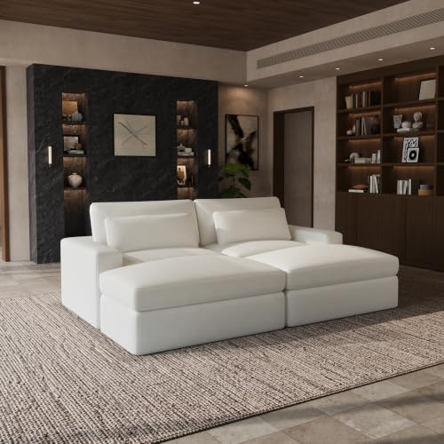 Image of Novilla 98 inch Deep Seat Modular Sectional Sofa, Removable Washable Covers, U Shape Cloud Couch with Lumbar Pillows, Chenille Boneless Sectional Couch Beige, No Assembly Required