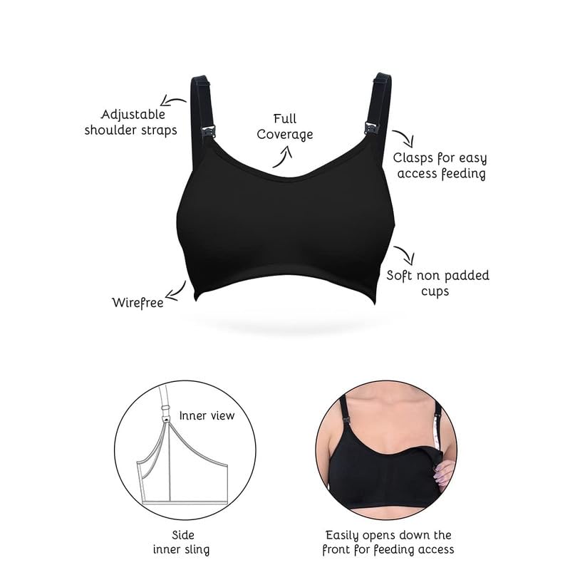 Image of Inner Sense Organic Cotton Bamboo Nursing Bra for Women I Non Padded Feeding Bra with Keyhole Back Design I Wire Free Maternity Innerwear with Full Coverage