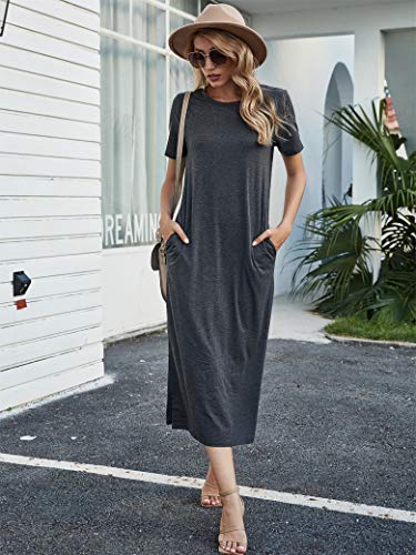 Image of Naggoo Women's Casual T Shirt Midi Dress with Side Slit and Pockets
