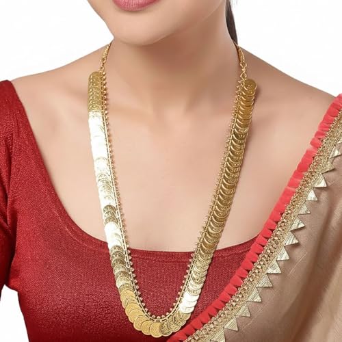 Image of VAMA FASHIONS 24 Inch South Indian Gold Plated Traditional Long Laxmi Coin Kasu Necklace Temple Jewellery Haram kasulaperu Haaram Chain Wedding Jewellery for Women & Girls