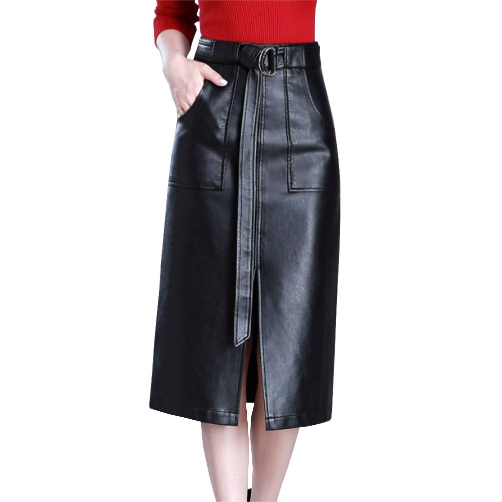 E-girl E3270 - Gonna da donna in PU e pelle, linea A Midi Rock Nero 44 EU/4X-Large