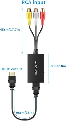Tengchi RCA to HDMI Converter, Composite to HDMI Adapter Support 1080P PAL/NTSC Compatible with PS one, PS2, PS3, STB, Xbox, VHS, VCR, Blue-Ray DVD Players