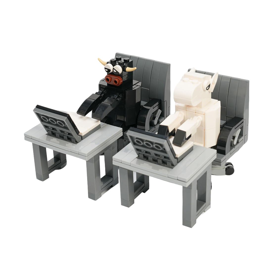 ControlCraze Office Working Cow & Workhorse Building Blocks Set with Computer Desk and Chair, Collectible Display Model Gifts for Workaholic (350+ PCS)
