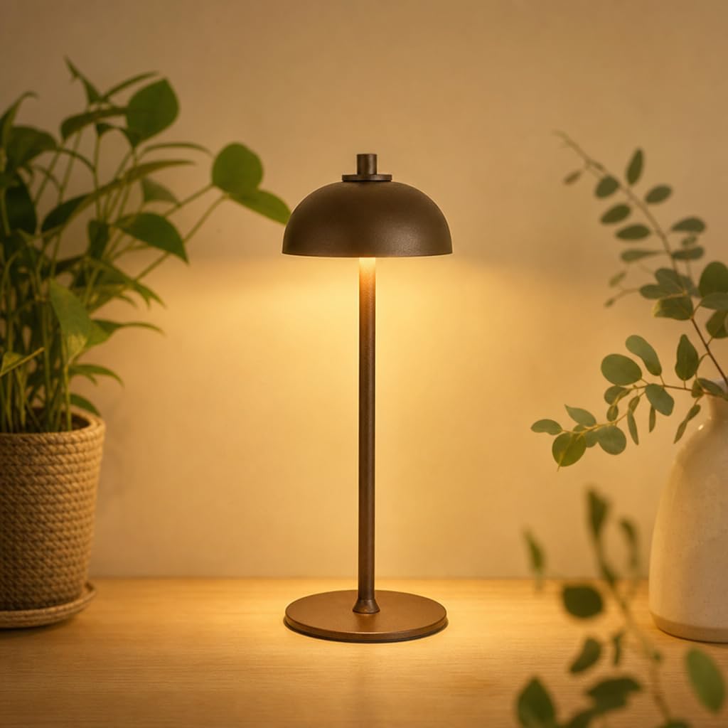 Pilz LED Tischlampe Kabellose Tischleuchte Akku Wiederaufladbare LED Dimmbar Touch Nachttischlampe Ohne Kabel Batterie Nachtlampe Pilz Lmape für Wohnzimmer Schlafzimmer (Kaffeefarbe)