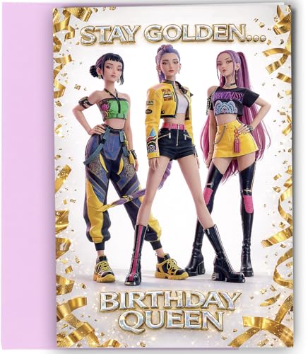 K Pop Birthday Card for Girls Stay Golden Birthday Queen Korean Inspired K-POP Style Cute Trendy Card with Pink Envelope for Daughter Granddaughter Sister School Friend Niece #2079