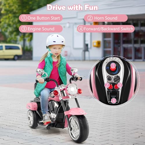 Image of Costzon 6V Ride on Chopper Kids Motorcycle with Horn, Headlight(Laser Pink) | Battery Powered, 3-Wheel Stable Ride on Toys, Electric Toddler Motorcycle for Kids, Gift for Boys Girls