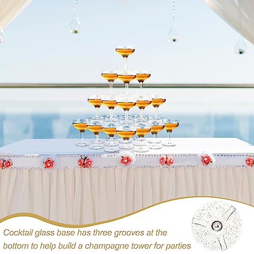 Zopeal 30 Pcs Champagne Coupe Glasses 5 oz Plastic Champagne Tower Disposable Martini Glasses Stackable Stemmed Margarita Coupe for Wedding Birthday Valentine's Day Party Bar(White,Gold Glitter)