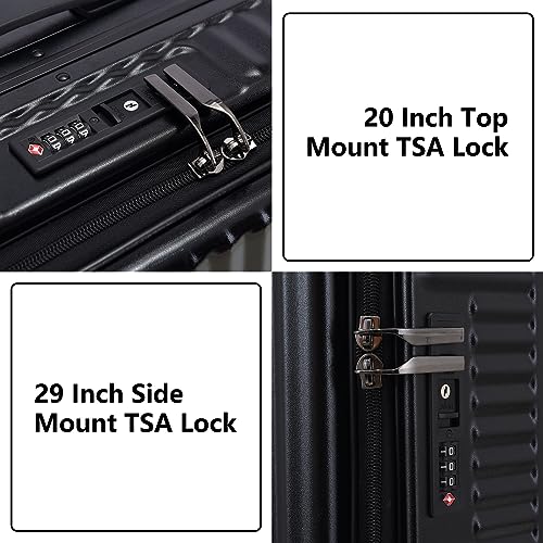 2 pieces 20/29 Aluminum Frame Carry On and Checked Luggage Set with Side Opening, Lightweight Hardshell ABS+PC Trunk Suitcase with TSA Lock, 360° Universal Wheels & Adjustable Handle, Black4