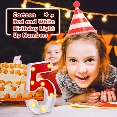 LED Number Lights Cartoon Themed Birthday Decorations LED Light Up Number Centerpieces Table Decoration for Party Supplies Backdrop Wall Decor for Birthday Party Decorations (Number 5)