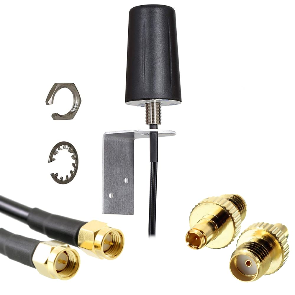 Antenne Robuste à Double entrée 4G/5G avec câbles LMR100 de 3 mètres et connecteurs SMA mâles. Antenne LTE Robuste 2x2 intérieure ou extérieure. O2 Vodafone EE Three (antenne, Support et ada