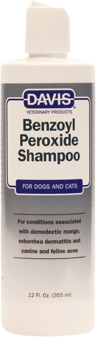 Davis Benzoyl Peroxide Medicated Dog & Cat Shampoo, 12 oz. – Dermatitis and Demodectic Mange, White (DM150 12)