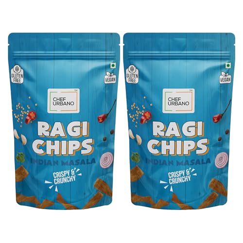 Image of Chef Urbano Ragi Chips Indian Masala 85g PACK OF 2 | Gluten Free | | Vegan | Low GI| Crunchy Healthy Snacks | High Protein and Fiber Rich | Good for Diet | Good for Kids