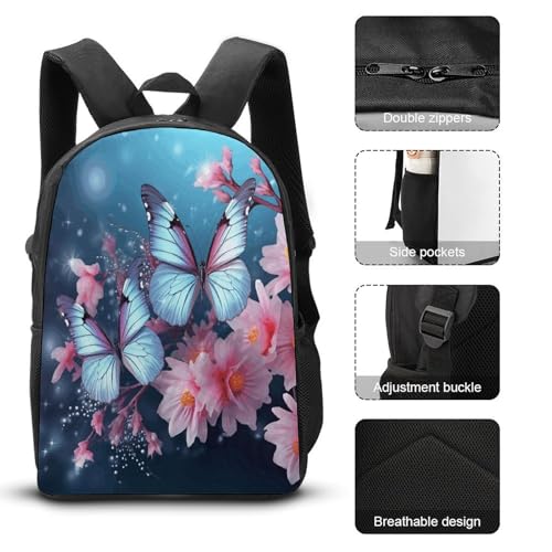 Printed Backpack With Lunch Pack Storage Box Case Butterfly Blossoms 3pcs Lightweight Travel Backpack3