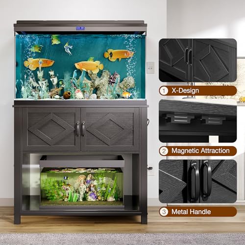 Image of 40-50 Gallon Fish Tank Stand with Power Outlets, Double Fish Tank Stand Table with Cabinet, 660LBS Capacity Heavy Duty Metal Aquarium Stand