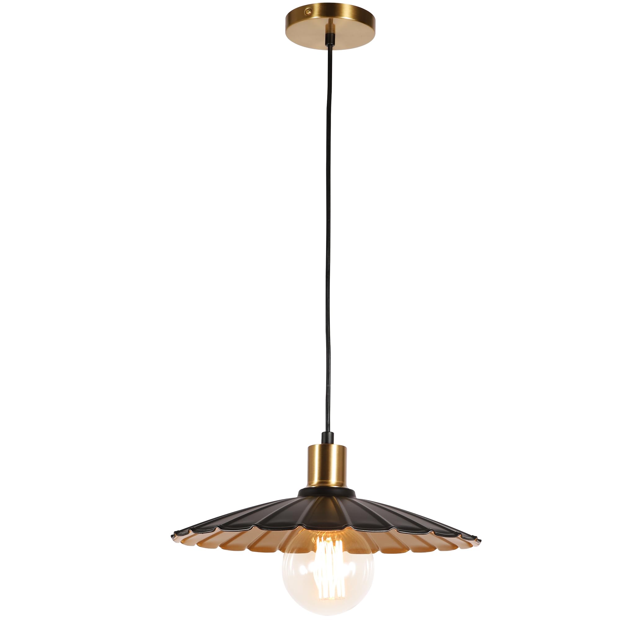 pasentel Industrial Pendant Light — Matte Black and Gold Hanging Lamp with Metal Shade — Modern Pendant Light Fixtures for Kitchen Island, Bar, Farmhouse Dining Room, Bedroom, Living Room (DD025-1-BG)