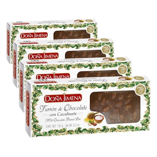 Doña Jimena - Turrón Chocolate con Cacahuete 150g Crujiente, Miel y Sal, Sin Glúten, Receta Tradicional, Calidad Suprema (Paquete de 4)