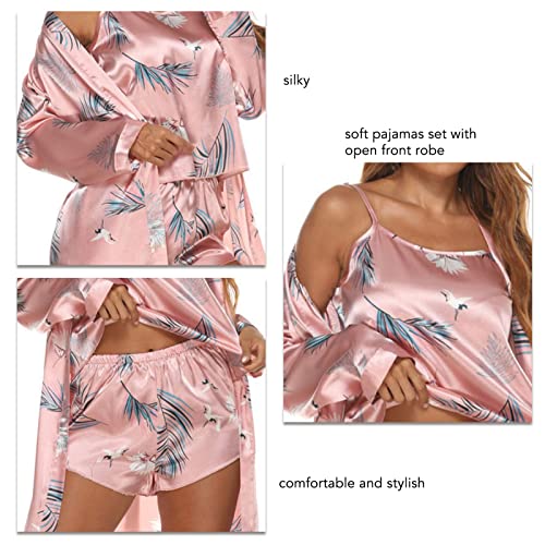 HAIBING 3 Pcs Pajama Set, Tank Top Shorts Nightwear Set Breathable Stylish Skin Friendly for Night Parties (M) Pink - Image 3