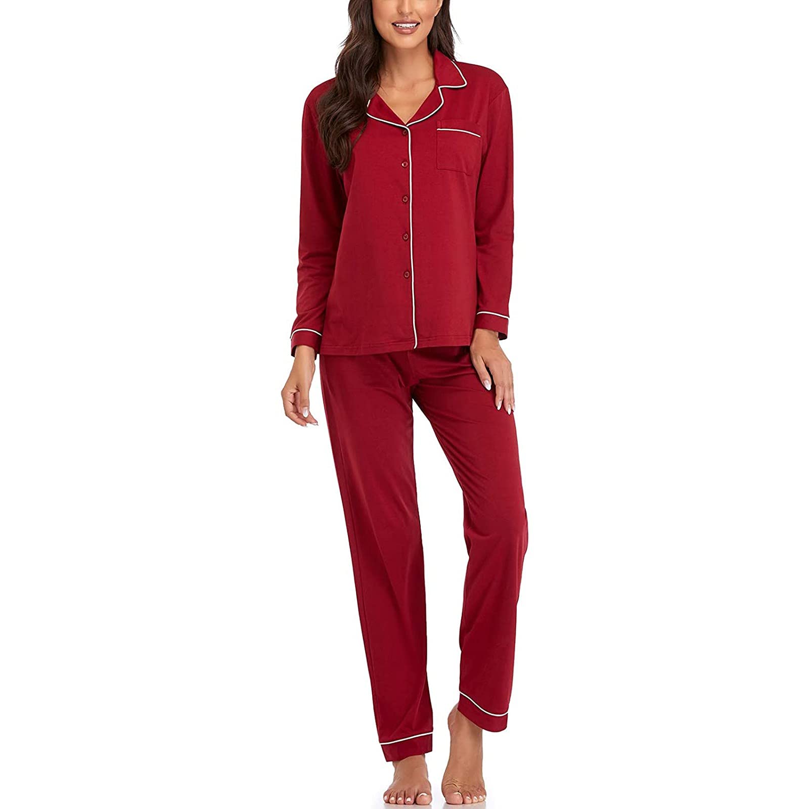 Set da A Maniche Lunghe in Cotone con Bottoni Donna. di Pantaloni Slim per La Casa Camicia Notte Allattamento Manica Lunga Pigiama Donna Estivo Curvy Pigiami Estivi Taglie Forti Mamma
