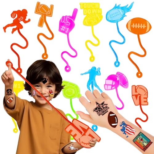 48PCS Football Party Favors - 24PCS Football Temporary Tattoos & 24PCS Football Sticky Hands - Perfect Birthday Favors, Goodie Bag Stuffers, Treasure Box Toys, Classroom Prizes, and Student Gifts