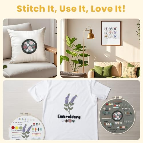 Image of HTVRONT Embroidery Kit for Beginners, 3 Pack to Learn 14 Stitches and 9 Flower Practice Samplers with Step-by-Step Video Tutorials, Beginner Embroidery Kit for Adult, Gift for Craft Lovers