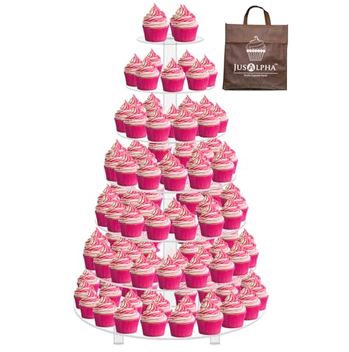Jusalpha Large 7 Tier Acrylic Round Wedding Cake Stand Dessert Stand Pastry Serving Platter-Food Display Stand For Large Event (With Rod Feet Base) (7RF)