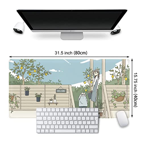 Cute Anime Mouse Pads,Japanese Street Mousepad Kawaii Cat Gaming Desk Mat Xxl Extended Mouse Pad With Stitched Edges Aesthetics Scenery Village/City Large Keyboard Mat For Office Home Work #TOP1