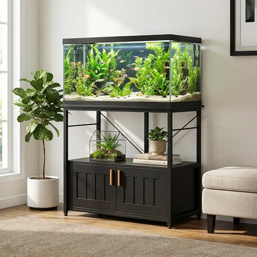 GarveeMore Aquariumständer Aquarium Unterschrank 93x48x80cm Aquariumregal Stabiler Fischtank Schrank Mit Metallrahmen Für 150-190 l, Aquarium Tisch Fischtankständer Mit Viel Stauraum, Tragkraft: 300kg