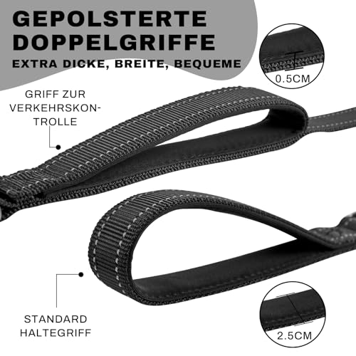 Arblina Retrieverleine mit Zugstopp, Retrieverleine für Kleine/Mittlere/Große Hunde mit Doppelten Griffen, Training Hundeleine mit Hi-vis Licht-Reflektierendem Design, Slip Lead for Dog, Schwarz, 1.3m