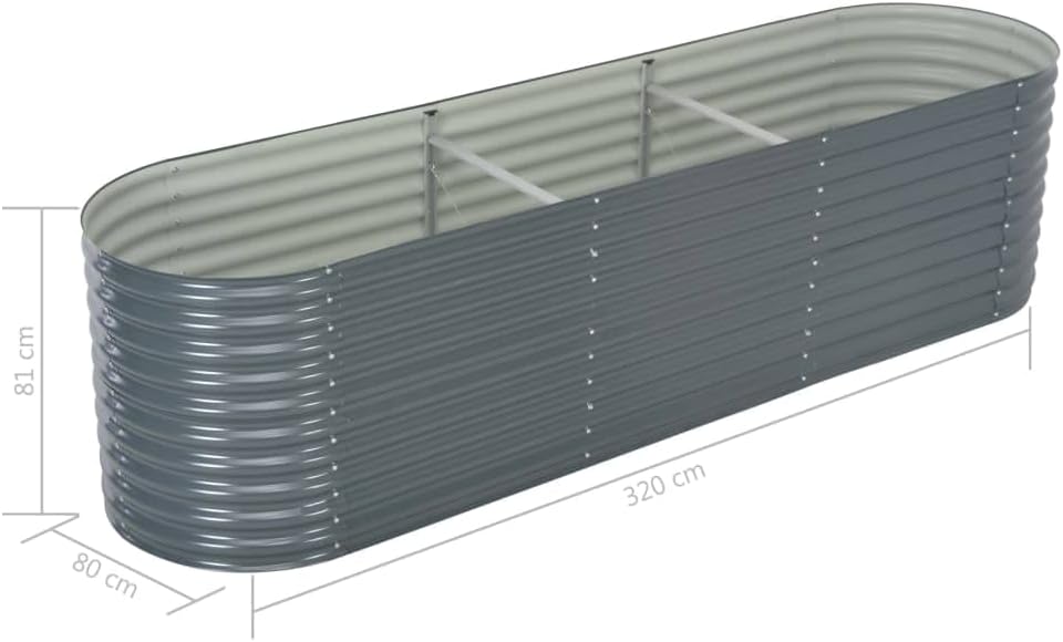 vidaXL Garden Raised Bed Outdoor Backyard Herb Flower Box Planter DIY Vegetable Pot Growing Container 126"x31.5"x31.9" Galvanized Steel Gray