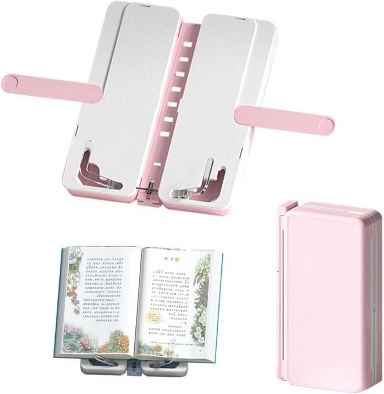 2 in 1 Foldable Reading Bookshelf and Pencil Box Easy to Use Reading Stand Pencil Case Organizer for Students (Pink)