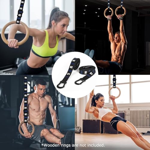 Image of Adjustable Numbered Straps for Gymnastic Rings Steel Carabiners Quick Hook System Easy to Set Up One Pair Strap Only (Blue)