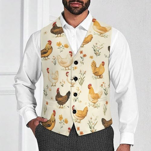 Chickens And Flowers Trendy Vest Suit for Men V Neck Formal Dress Waistcoat Vests Business Slim Fit4
