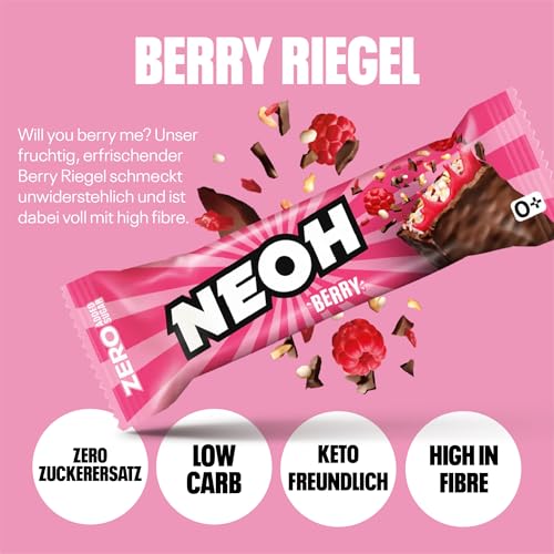 NEOH Low-Carb Beeren-Schokoladenriegel – Ohne zugesetzten Zucker, Voller fruchtiger Beeren und verführerisch guter Schokolade, Palmölfrei, KETO, Low Carb & High Fibre 12x30g Packung