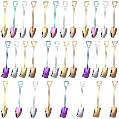 XTUDOU 32 Stück SpatenlöFfel, Edelstahl SpatenlöFfel mit 2 Formen, TeelöFfel, DessertlöFfel, KaffeelöFfel, Kleine LöFfe SchaufelföRmiger für...